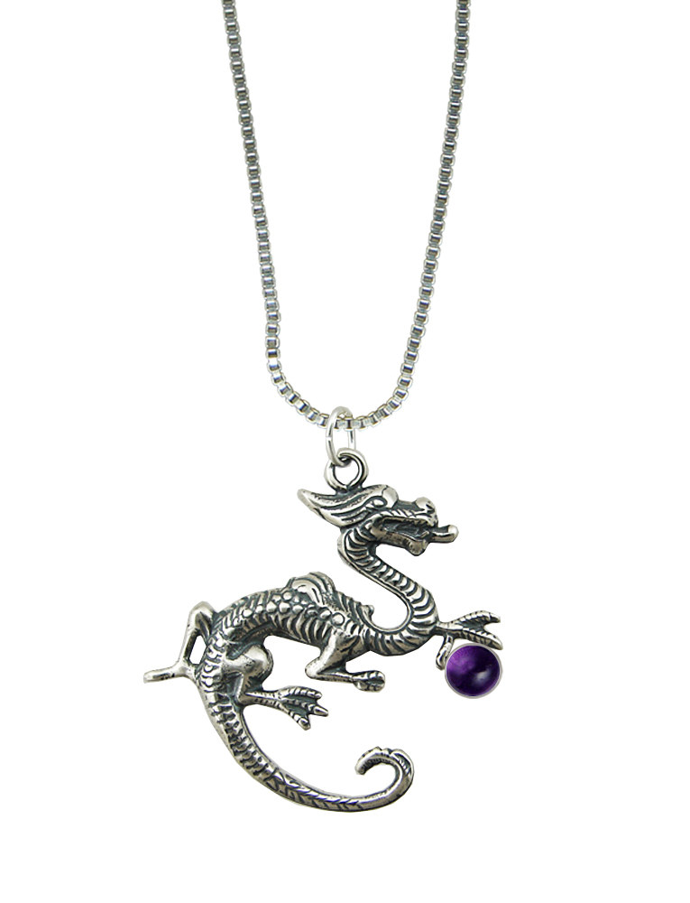 Sterling Silver Sage Dragon Pendant With Amethyst